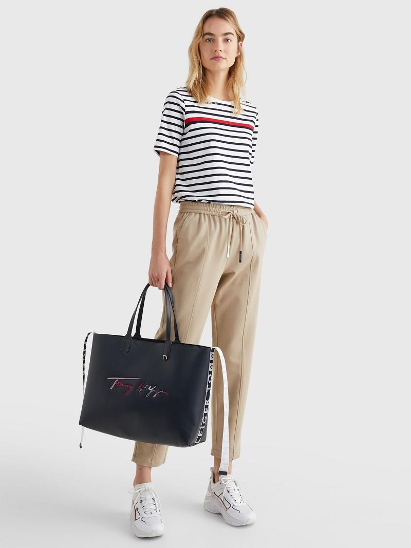 Női Tommy Hilfiger Tommy Signature Tote Táska Fekete | HU 647HAP